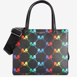 NEW! Karl Lagerfeld Paris Maybelle Rainbow Monogram Double Top Handle Bag $198